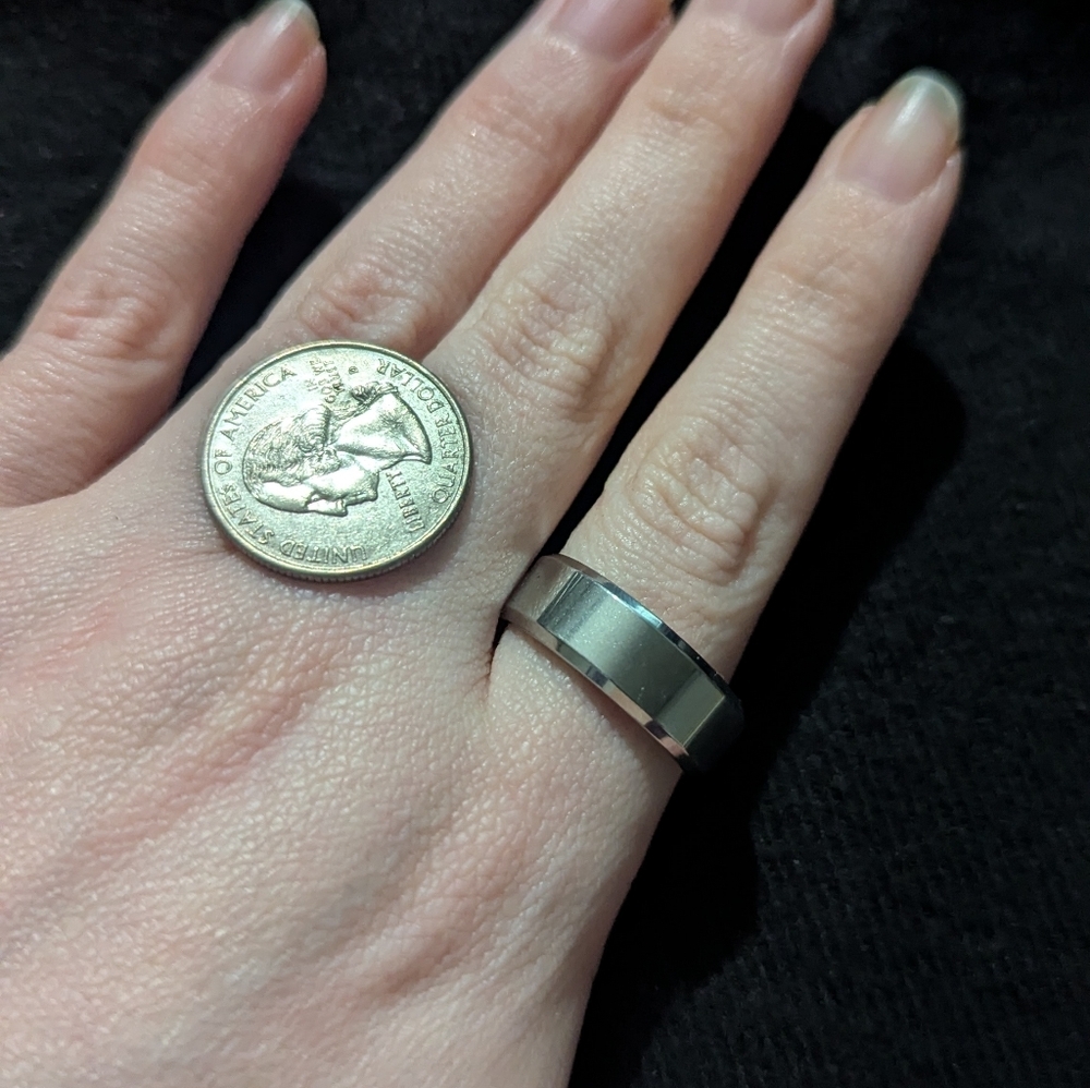 Stainless Steel Silver Tone Beveled Statement Ring - Size 12 - Picture 3 of 5